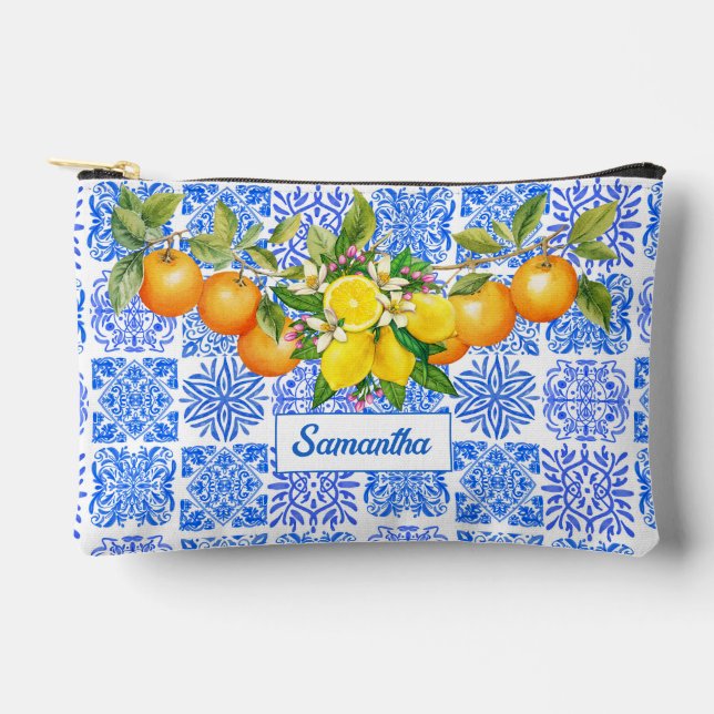 Sicilian blue yellow citrus Mediterranean azulejo  Accessory Pouch (Front)