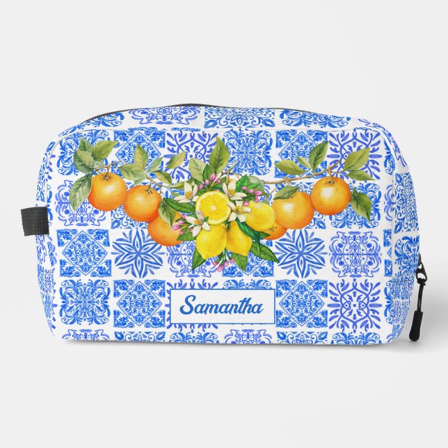 Sicilian blue yellow citrus Mediterranean azulejo  Dopp Kit (Front)