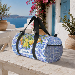 Sicilian blue yellow citrus Mediterranean azulejo Duffle Bag