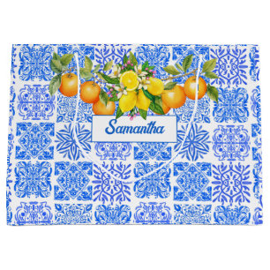 Sicilian blue yellow citrus Mediterranean azulejo Large Gift Bag