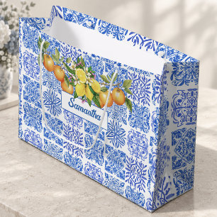 Sicilian blue yellow citrus Mediterranean azulejo Large Gift Bag