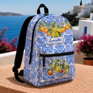 Sicilian blue yellow citrus Mediterranean azulejo  Printed Backpack
