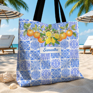 Sicilian blue yellow citrus Mediterranean azulejo Tote Bag