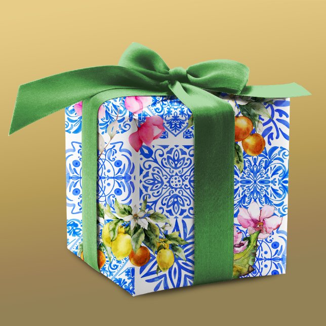 Sicilian blue yellow citrus Mediterranean azulejo  Wrapping Paper (Creator Uploaded)