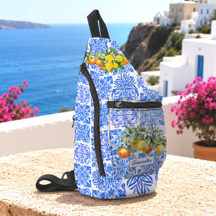 Sicilian Blue Yellow Mediterranean Azulejo Citrus Sling Bag
