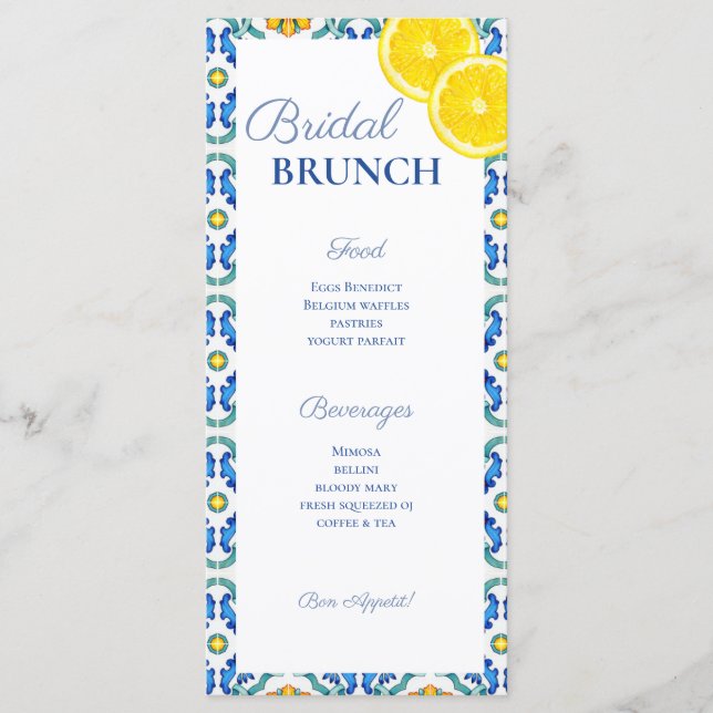 Sicilian Bridal Shower Menu (Front)