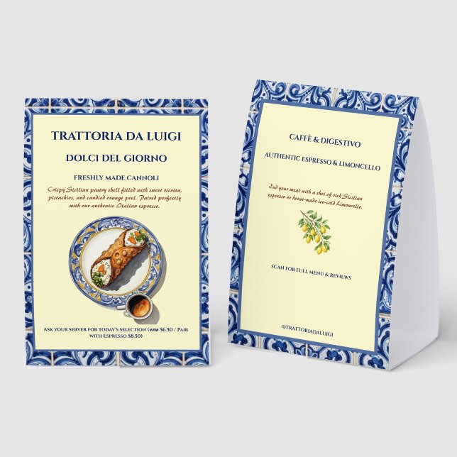Sicilian Cannoli Dessert Menu (Front/Back)