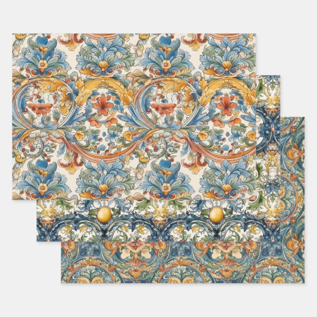 SICILIAN CERAMIC FLORAL TILE DECORATIVE PAPER (Set)