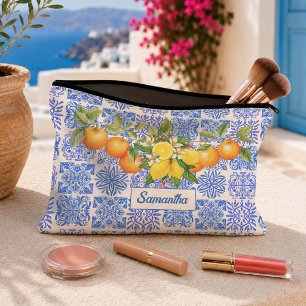 Sicilian Citrus Azulejo Blue Yellow Tile Design Accessory Pouch