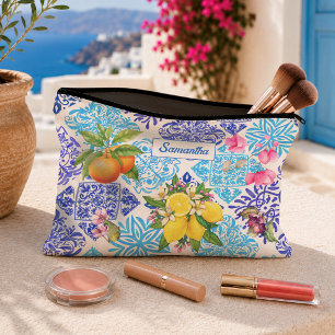 Sicilian citrus floral Mediterranean azulejo tiles Accessory Pouch