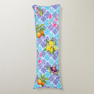 Sicilian citrus floral Mediterranean azulejo tiles Body Cushion