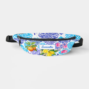 Sicilian citrus floral Mediterranean azulejo tiles Bum Bags