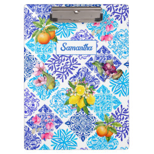 Sicilian citrus floral Mediterranean azulejo tiles Clipboard