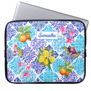 Sicilian citrus floral Mediterranean azulejo tiles Laptop Sleeve