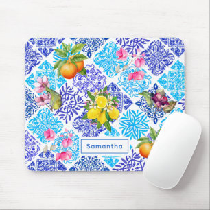 Sicilian citrus floral Mediterranean azulejo tiles Mouse Pad