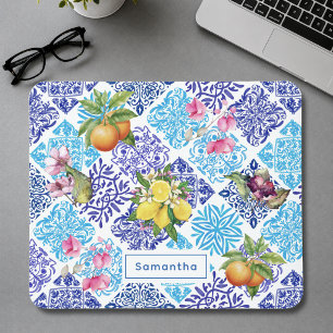 Sicilian citrus floral Mediterranean azulejo tiles Mouse Pad