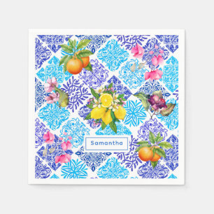 Sicilian citrus floral Mediterranean azulejo tiles Napkin