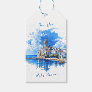 Sicilian Coastline Ocean View Summer Baby Shower Gift Tags
