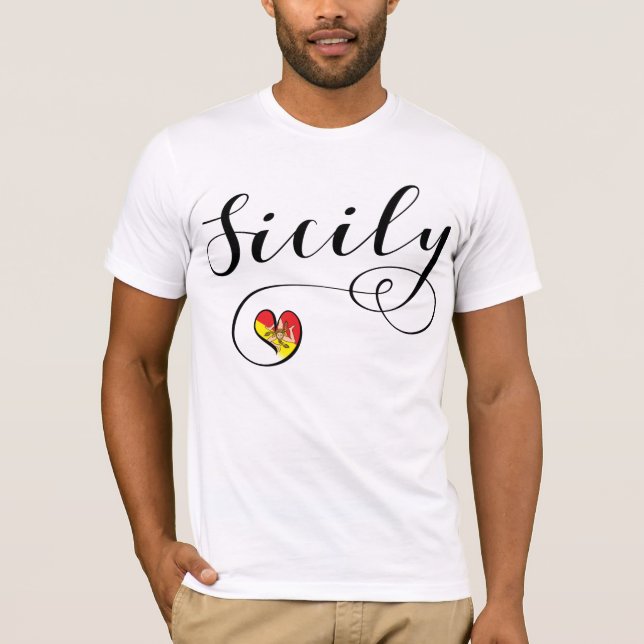 Sicilian Flag Heart, I Love Sicily T-Shirt (Front)