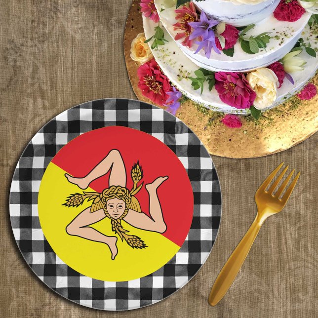 Sicilian Flag Plate, buffalo plaid, Sicily Paper Plate (Creator Uploaded)