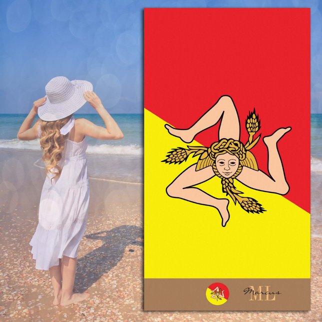 Sicilian flag & Sicily monogrammed /  Beach Towel (Creator Uploaded)