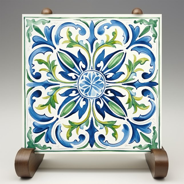 Sicilian Garden Watercolor Blue Green Ceramic Tile (Creator Uploaded)