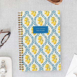 Sicilian Lemon + Blue Trellis Personalised Notebook