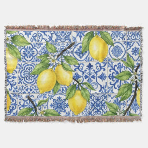 Sicilian Lemon, Mediterranean Home Decor Throw Blanket