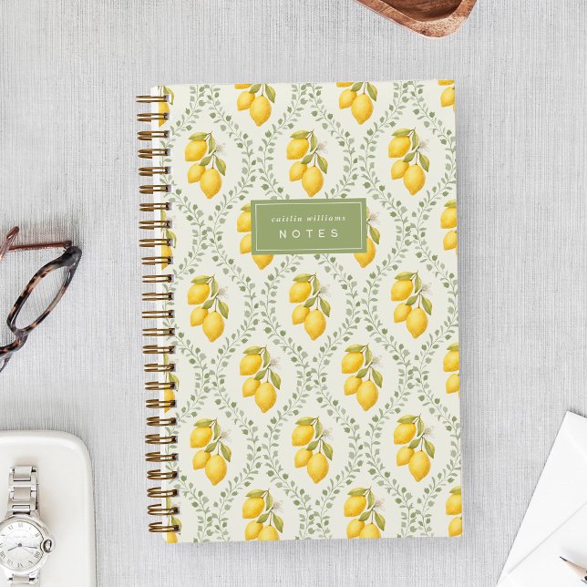 Sicilian Lemon + Sage Trellis Personalised Notebook (Creator Uploaded)