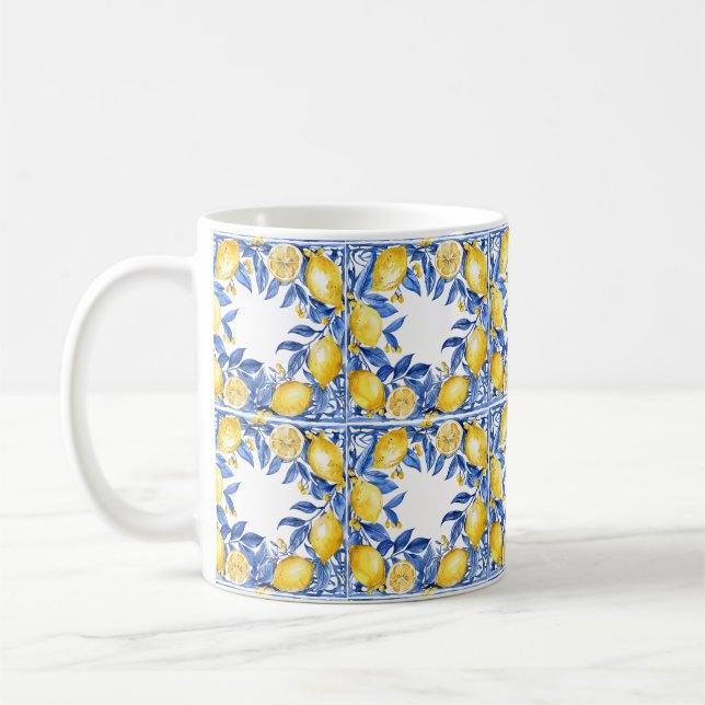 Sicilian Lemon Tiles Pattern Mediterranean Dolce  Coffee Mug (Left)
