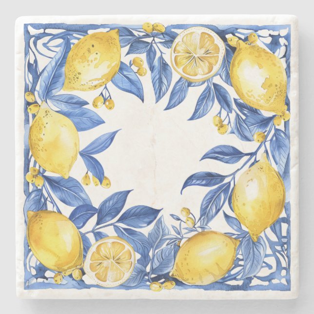 Sicilian Lemon Tiles Pattern Mediterranean Dolce  Stone Coaster (Front)