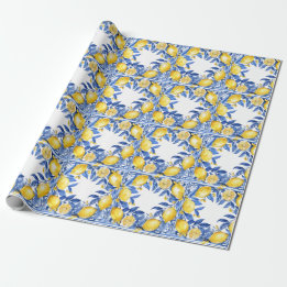 Sicilian Lemon Tiles Pattern Mediterranean Dolce  Wrapping Paper