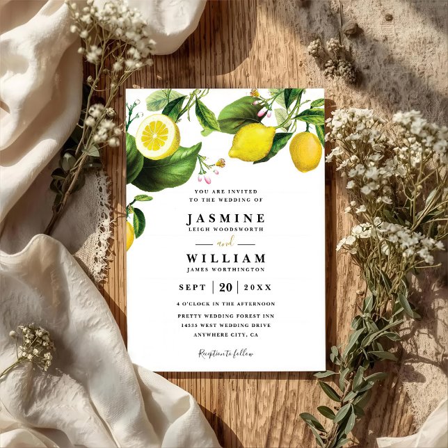 Sicilian Lemon Tree Rustic Elegant QR Code Wedding Invitation (Creator Uploaded)