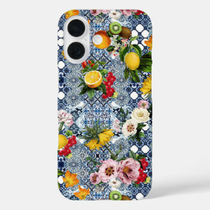 Sicilian lemons and flowers vintage tiles pattern iPhone 16 case