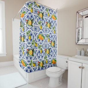 Sicilian lemons and oranges vintage pattern shower curtain
