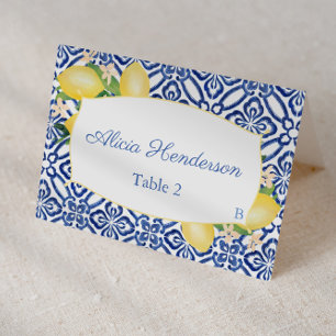 Sicilian Lemons Blue Tiles Wedding Place Card