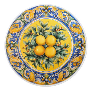 Sicilian lemons pattern ceramic knob