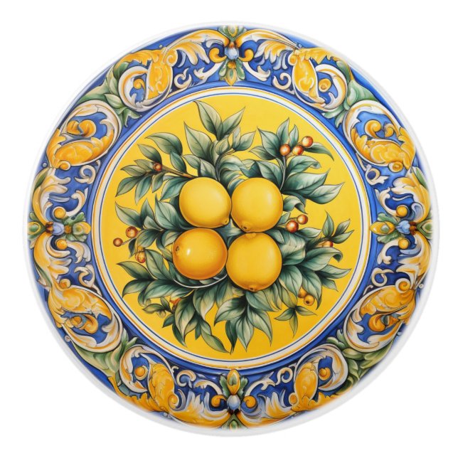 Sicilian lemons pattern ceramic knob (Front)