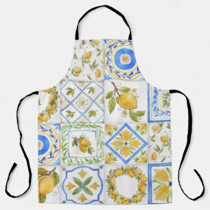 Sicilian Lemons Watercolor Square Pattern Apron