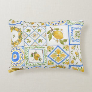 Sicilian Lemons Watercolor Square Pattern Decorative Cushion