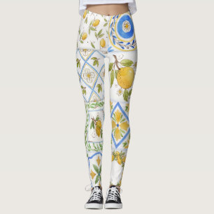 Sicilian Lemons Watercolor Square Pattern Leggings