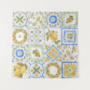 Sicilian Lemons Watercolor Square Pattern Tapestry