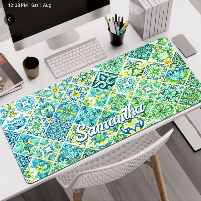 Sicilian Majolica Aqua Mint Tile Pattern Desk Mat (Creator Uploaded)