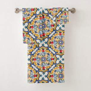 Sicilian Majolica Colourful Tile Pattern Bath Towel Set