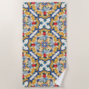 Sicilian Majolica Colourful Tile Pattern Beach Towel