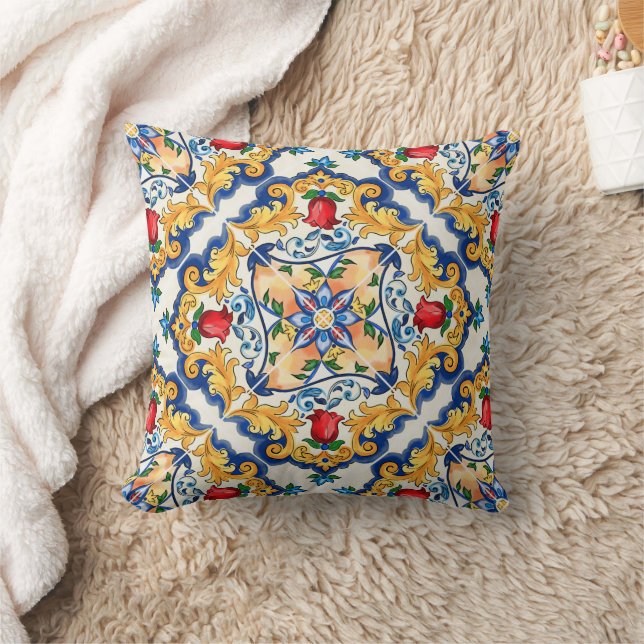 Sicilian Majolica Colourful Tile Pattern Cushion (Blanket)