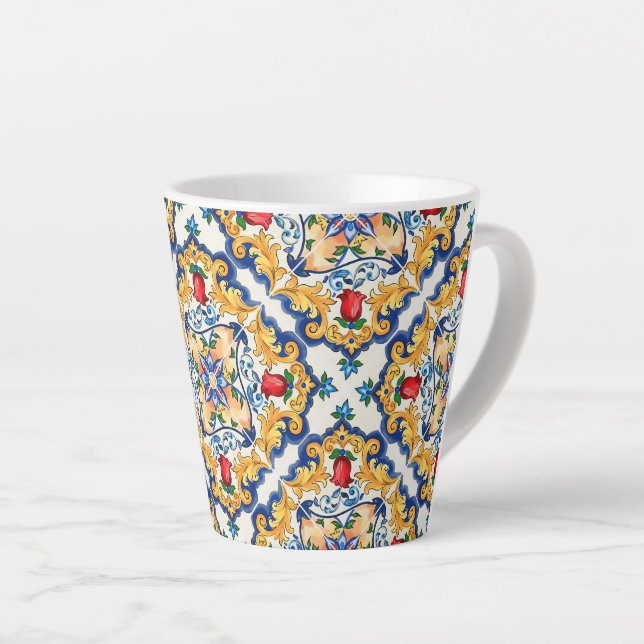 Sicilian Majolica Colourful Tile Pattern Latte Mug (Right Angle)