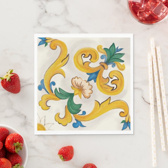 Sicilian Majolica Colourful Tile Pattern Napkin (Insitu)