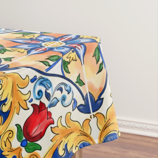 Sicilian Majolica Colourful Tile Pattern Tablecloth (In Situ)