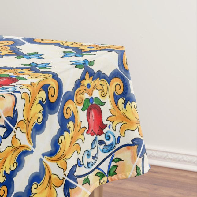 Sicilian Majolica Colourful Tile Pattern Tablecloth (In Situ)